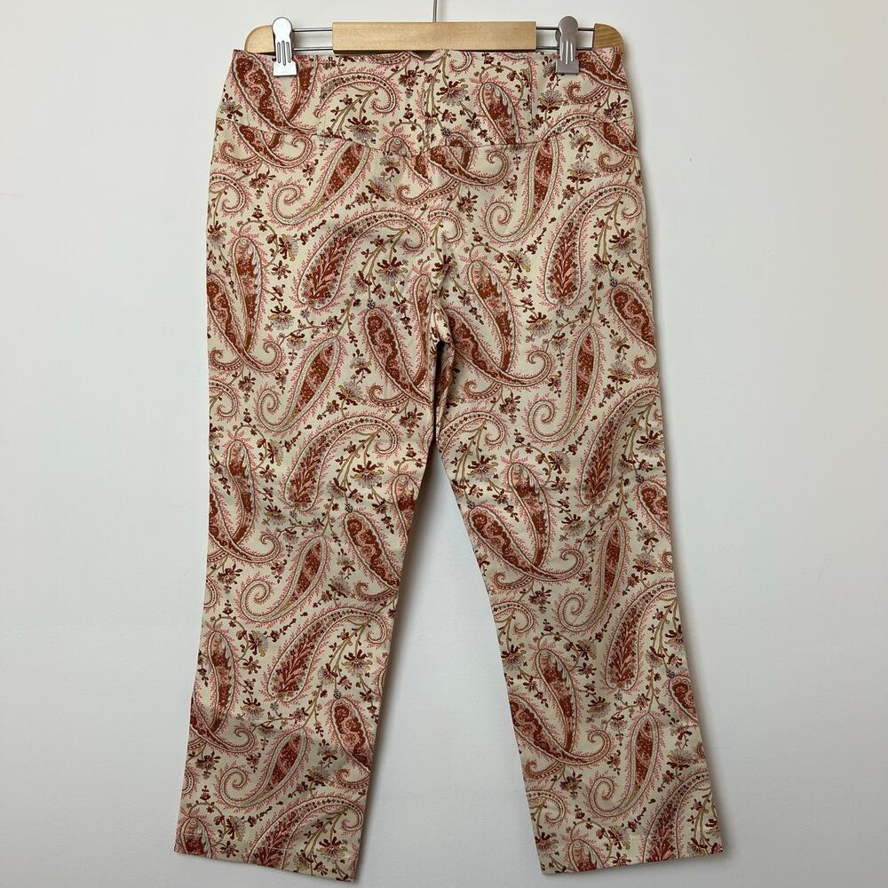 Express Stretch Cream Pink Low Rise Cropped Capri Pants Paisley Print Small 5/6 - Picture 3 of 4